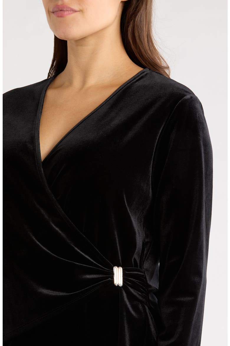 Velvet Faux Wrap Top, Alternate, color, ANNE BLACK