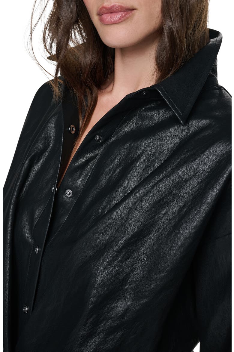 Faux Leather Shirt Jacket, Alternate, color, BLACK