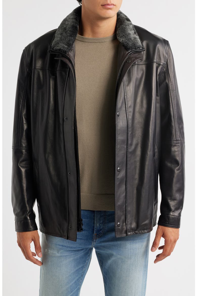 Leather Jacket with Removable Inset Bib, Main, color, NOIR/ RUSTIC