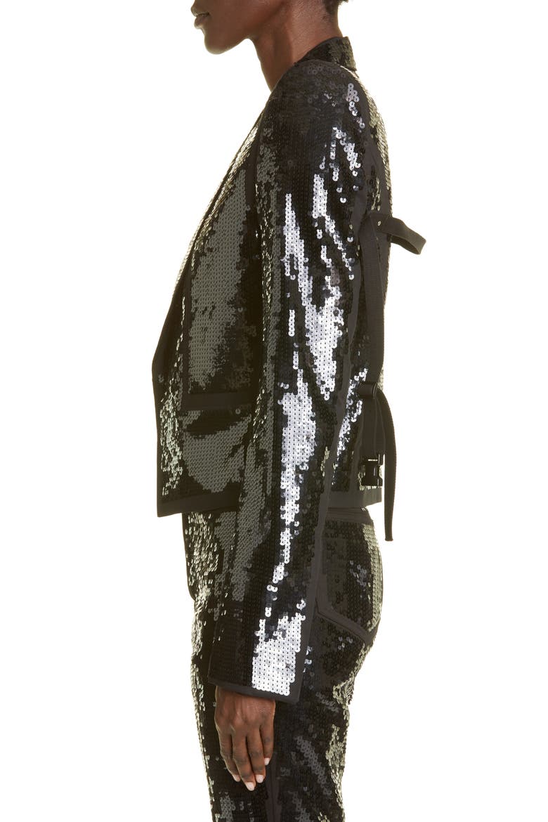 Sequin Embellished Crop Jacket, Alternate, color, BLACK