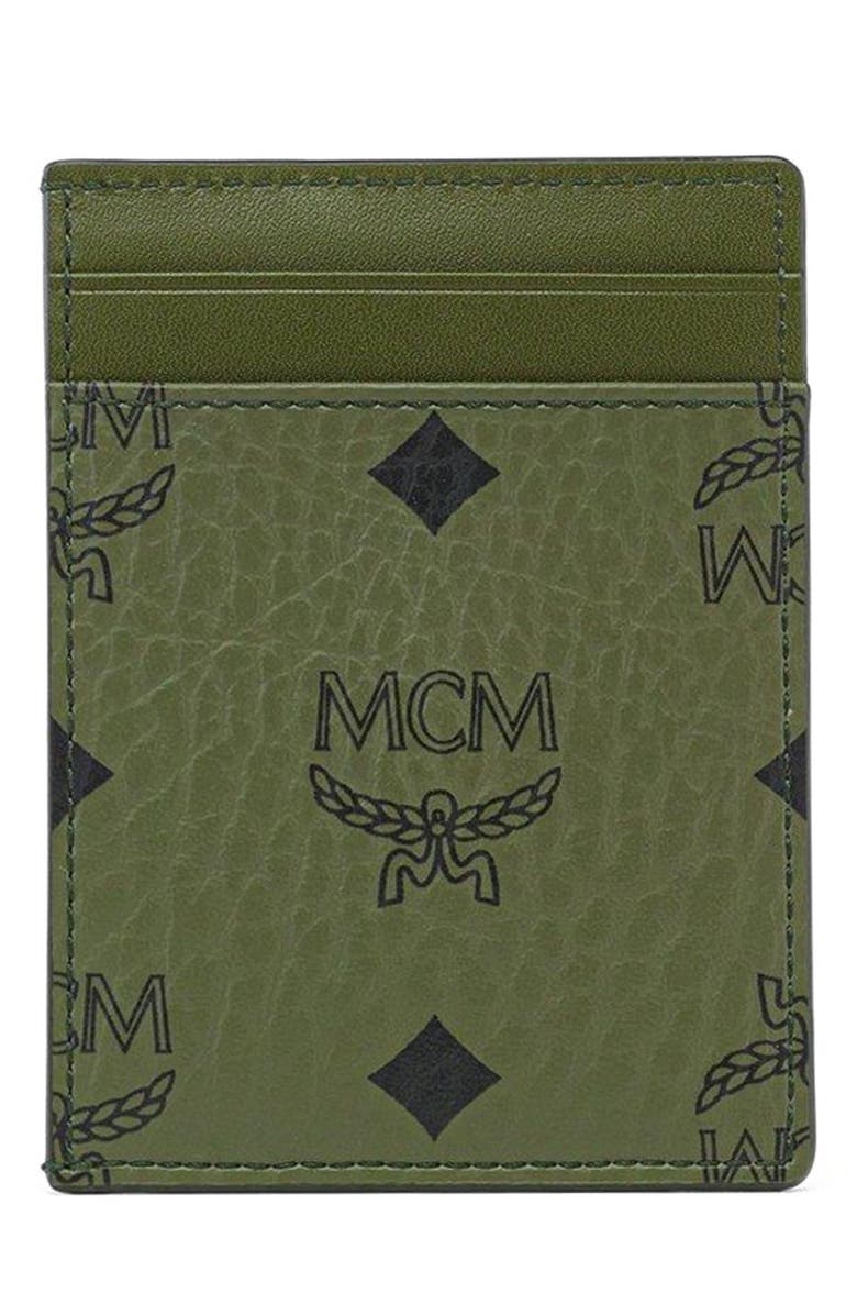 MCM Aren Card Case in Visetos, Alternate, color, Green