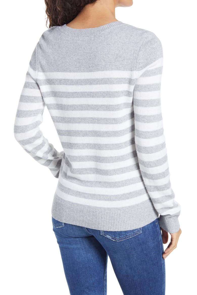 Intarsia Stripe Crewneck Sweater, Alternate, color, GREY- IVORY STRIPE