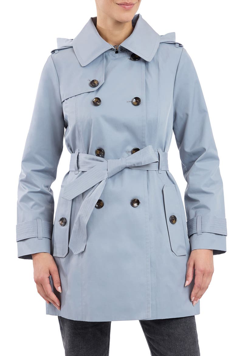 Hooded Double Breasted Cotton Blend Trench Coat, Alternate, color, KOALA