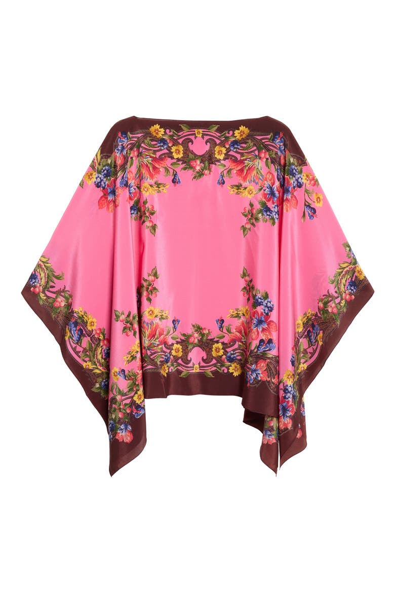 Floral Silk Poncho, Main, color, PINK MULTI