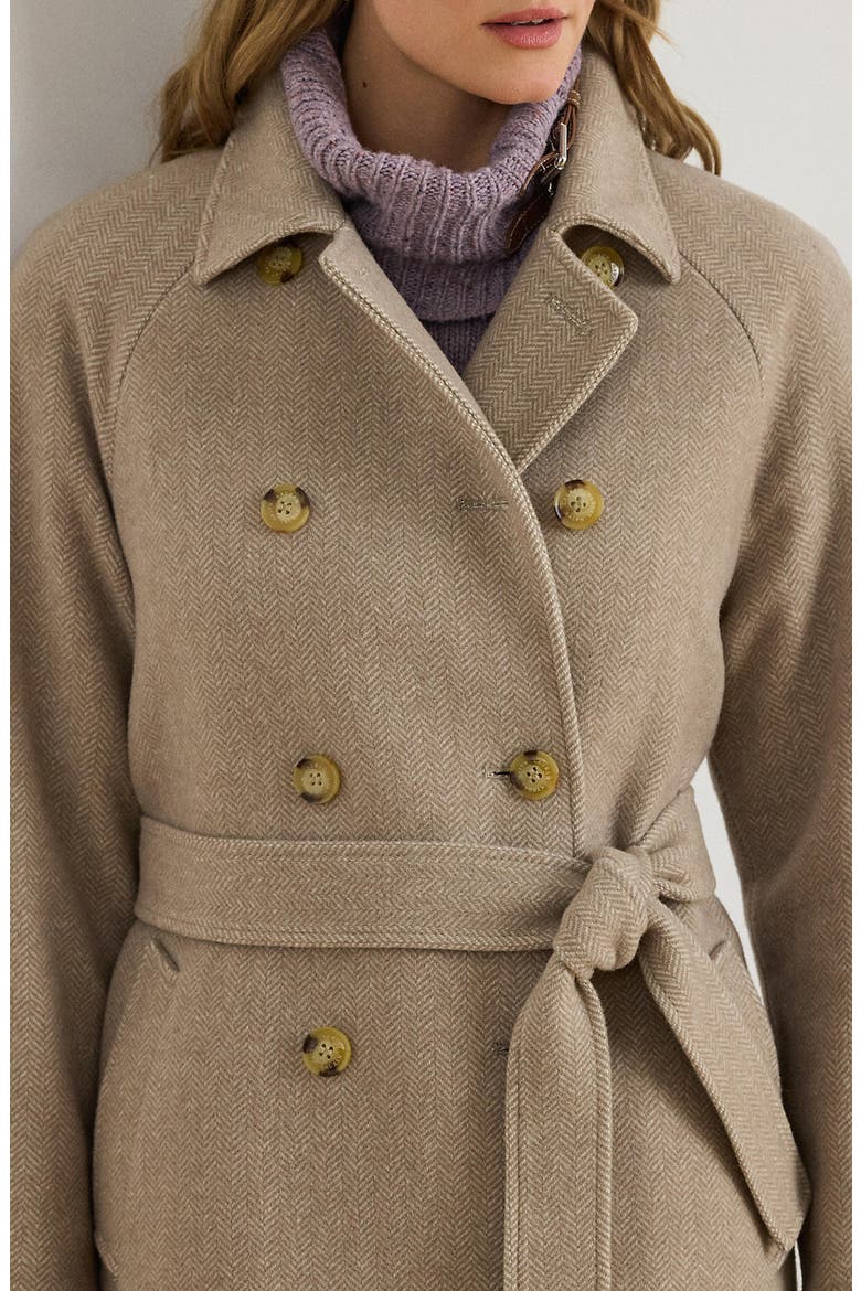 Plaid Belted Double Breasted Coat, Alternate, color, CAMEL/ CREAM PLAID