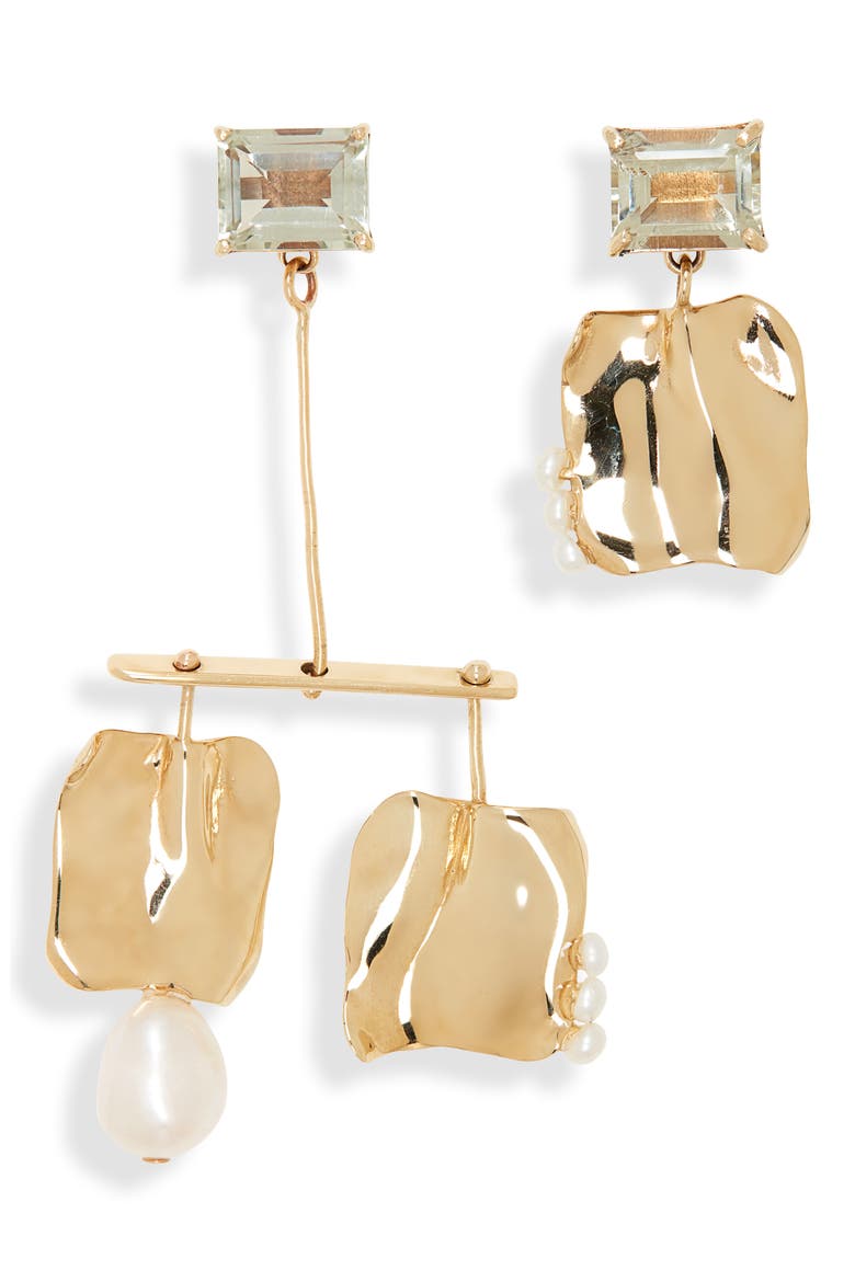 Badoula Cultured Pearl & Green Amethyst Gemdrop Earrings, Main, color, BRONZE / GREEN AMETHYST
