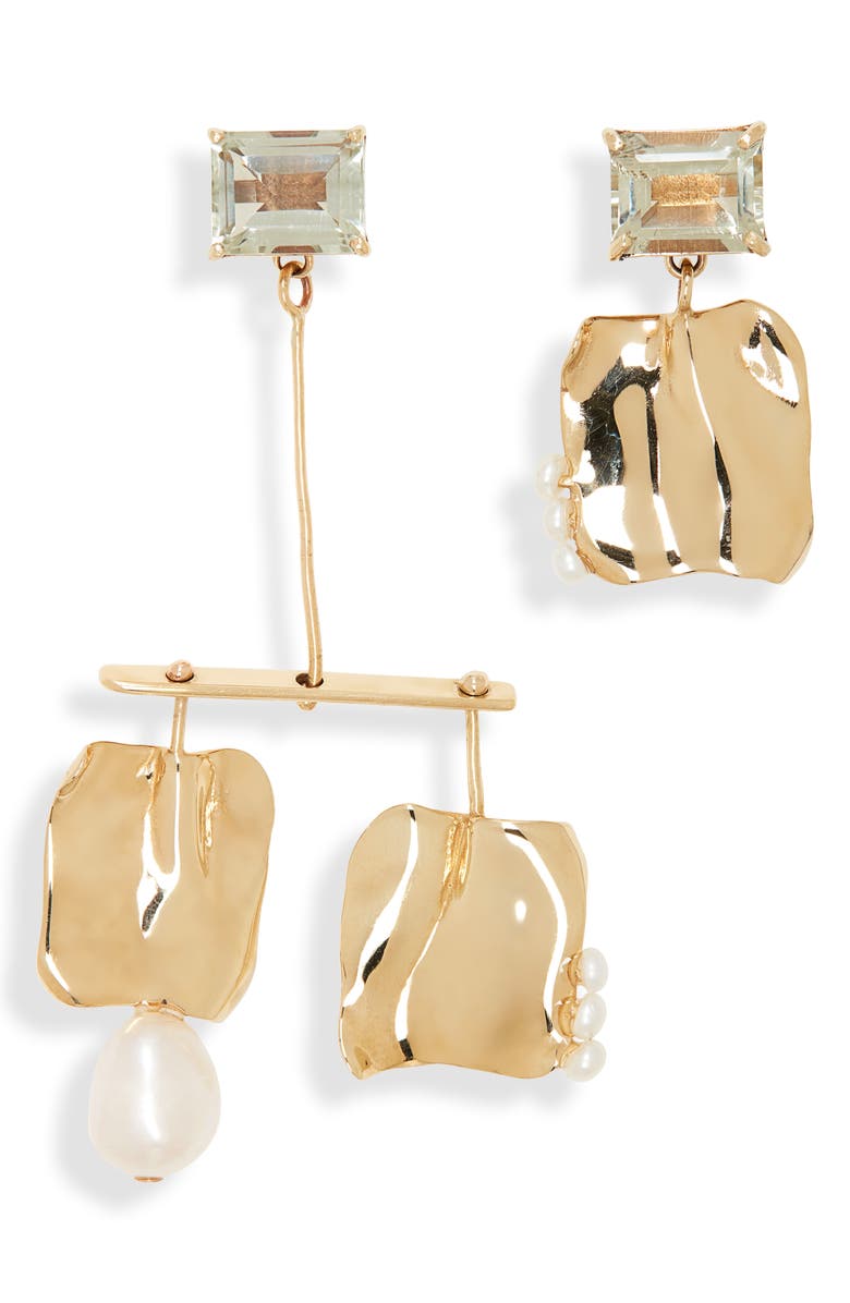 FARIS Badoula Cultured Pearl & Green Amethyst Gemdrop Earrings, Main, color, 