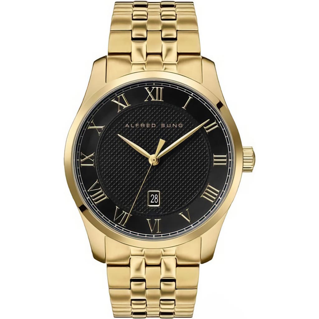 Alfred Sung Tempus Stainless Steel Bracelet Watch, 42mm In Gold Bracelet Black Dial