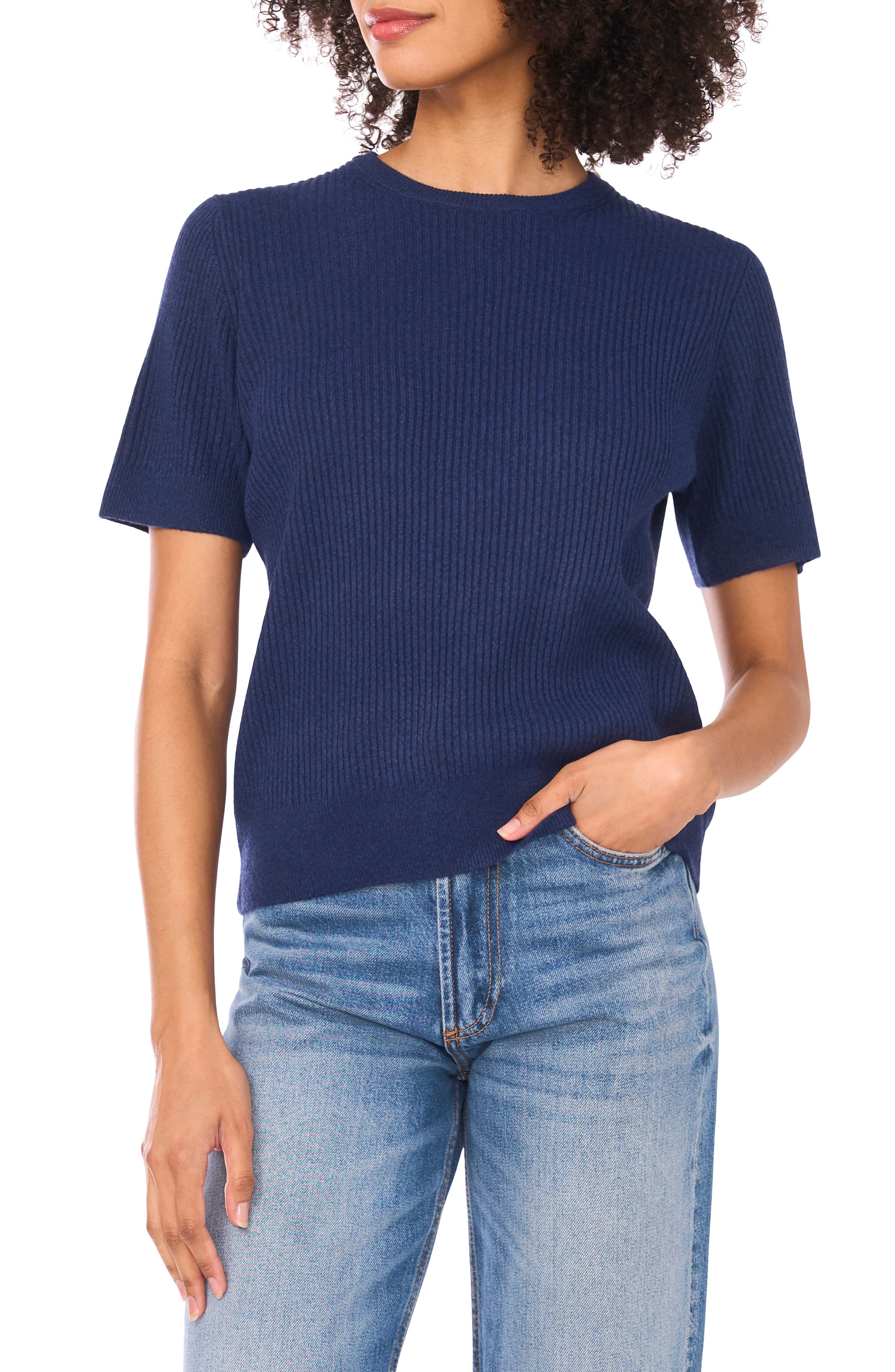 Halogen® Short Sleeve Rib Sweater Top