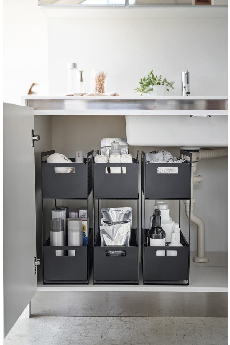 Two-Tier Cabinet Storage Basket, Alternate, color, BLACK