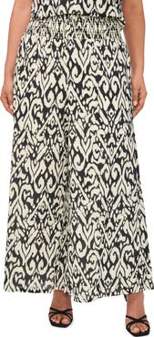 Vince Camuto Smocked Waist Crop Wide Leg Cotton Pants