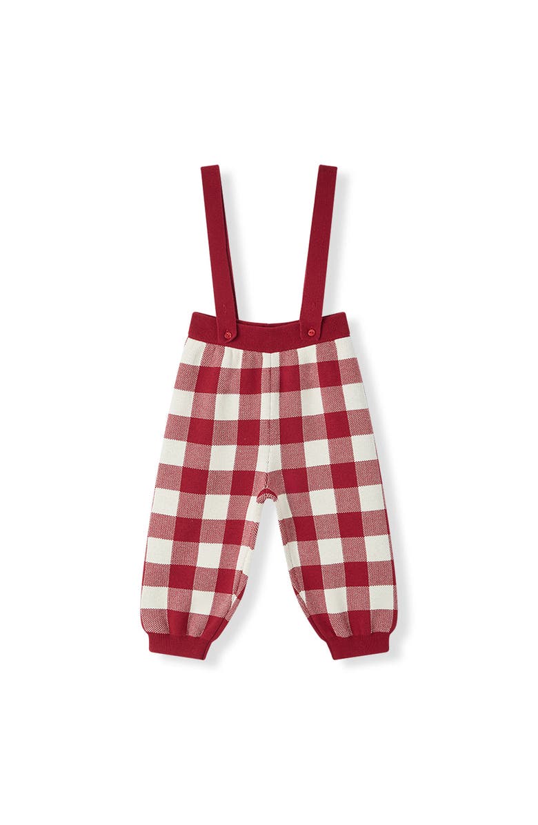 Milkbarn Knit Suspender Pants, Main, color, Red Gingham