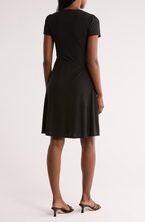 Loveappella Swiss Dot Short Sleeve Fit & Flare Dress In Black