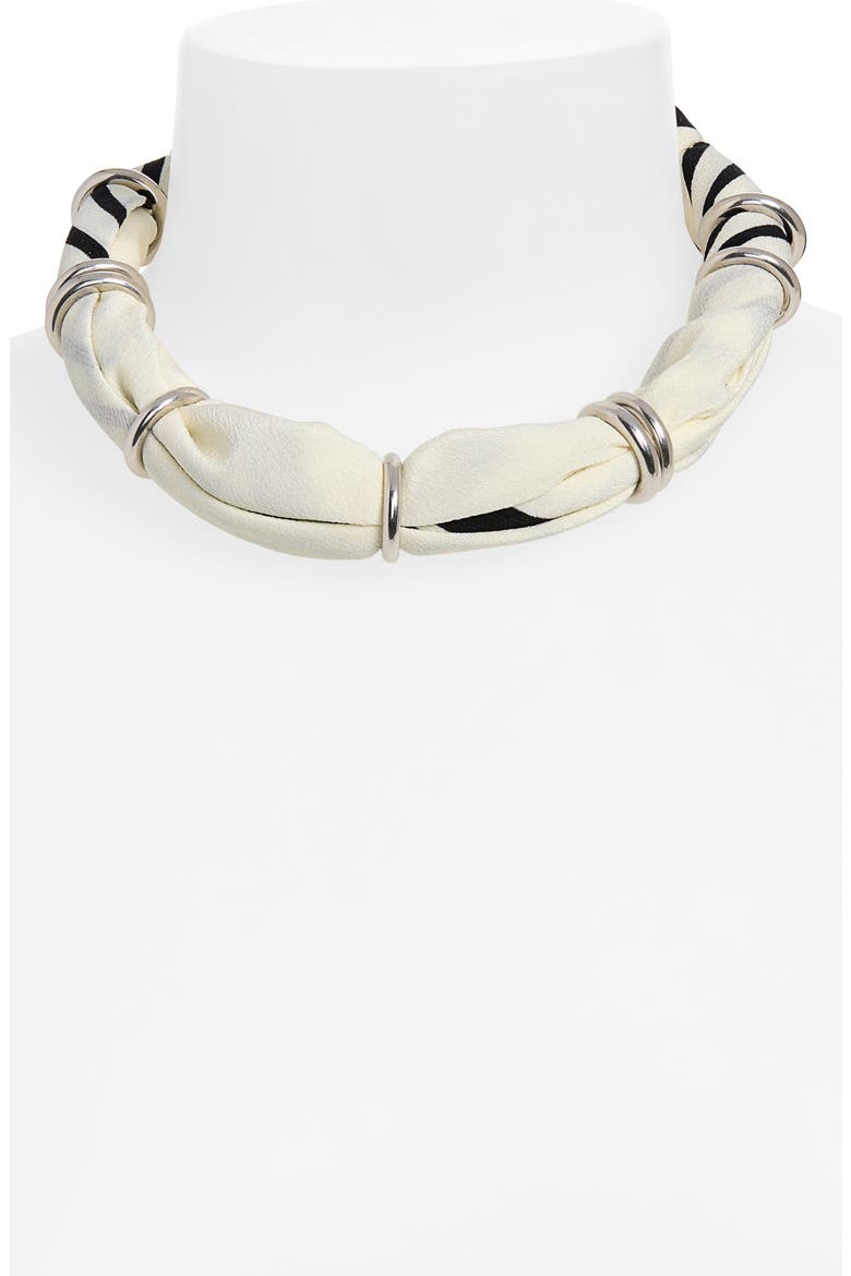 Silk Scarf Collar, Alternate, color, ECRU/ BLACK/ SILVER