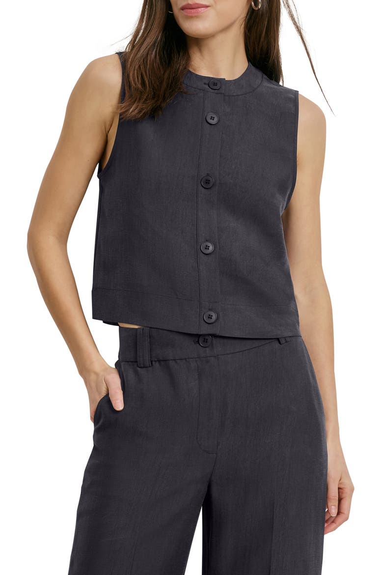 The Fine Line Pinstripe Button-Up Top, Main, color, NAVY