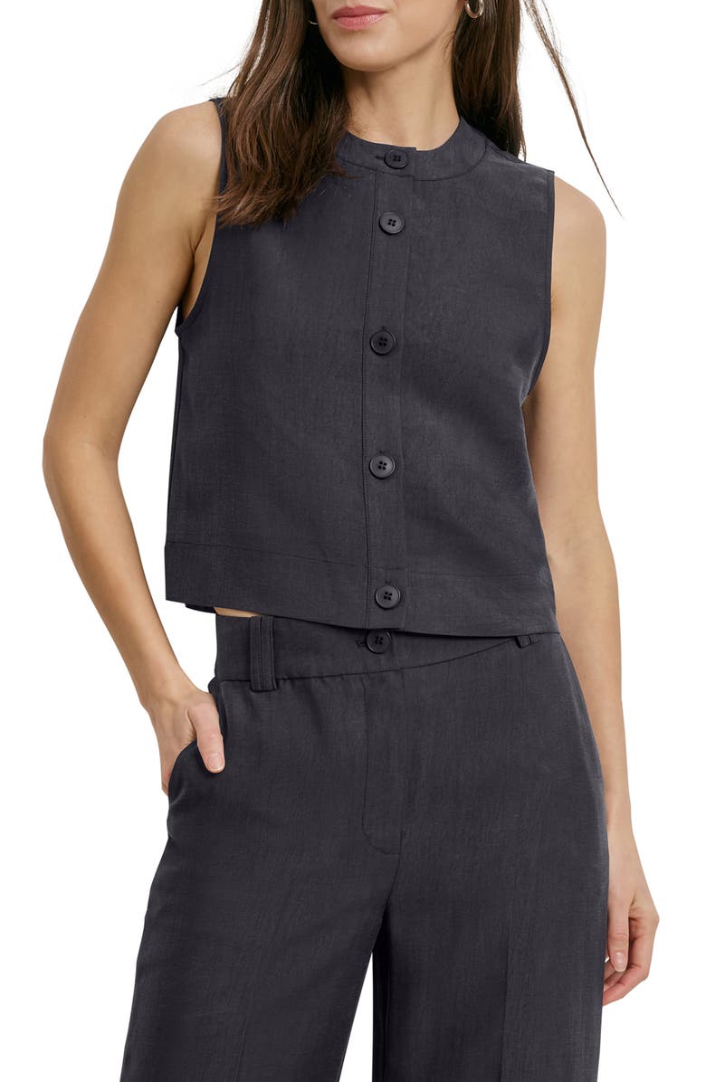 Favorite Daughter The Fine Line Pinstripe Button-Up Top, Main, color, Navy