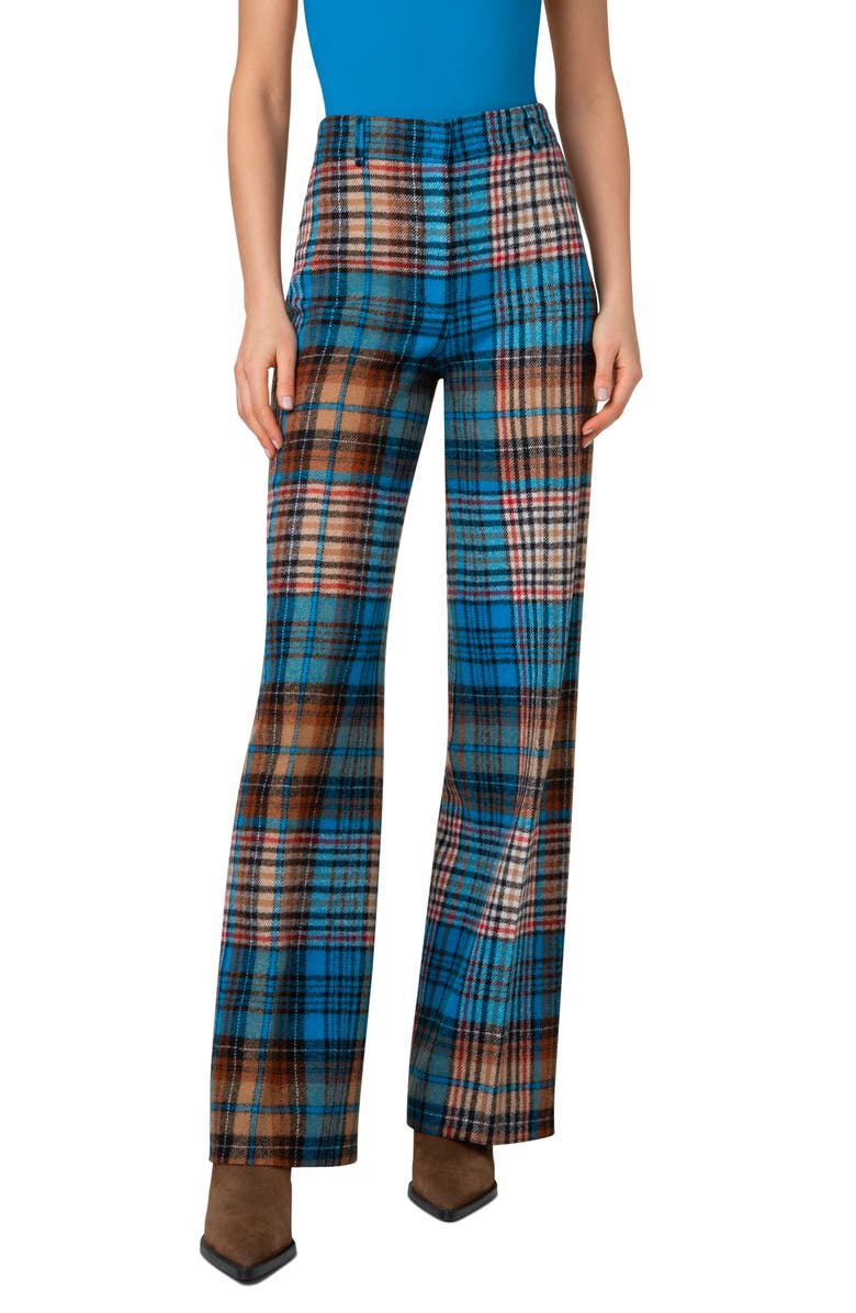 Akris punto Chiaro Tartan Wool Twill Pants, Main, color, 