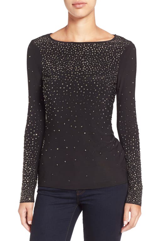 Cece By Cynthia Steffe Rhinestone Embellished Long Sleeve Top In Black