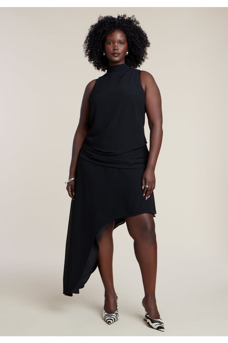 Asym Drape High-Low Dress, Main, color, BLACK ONYX