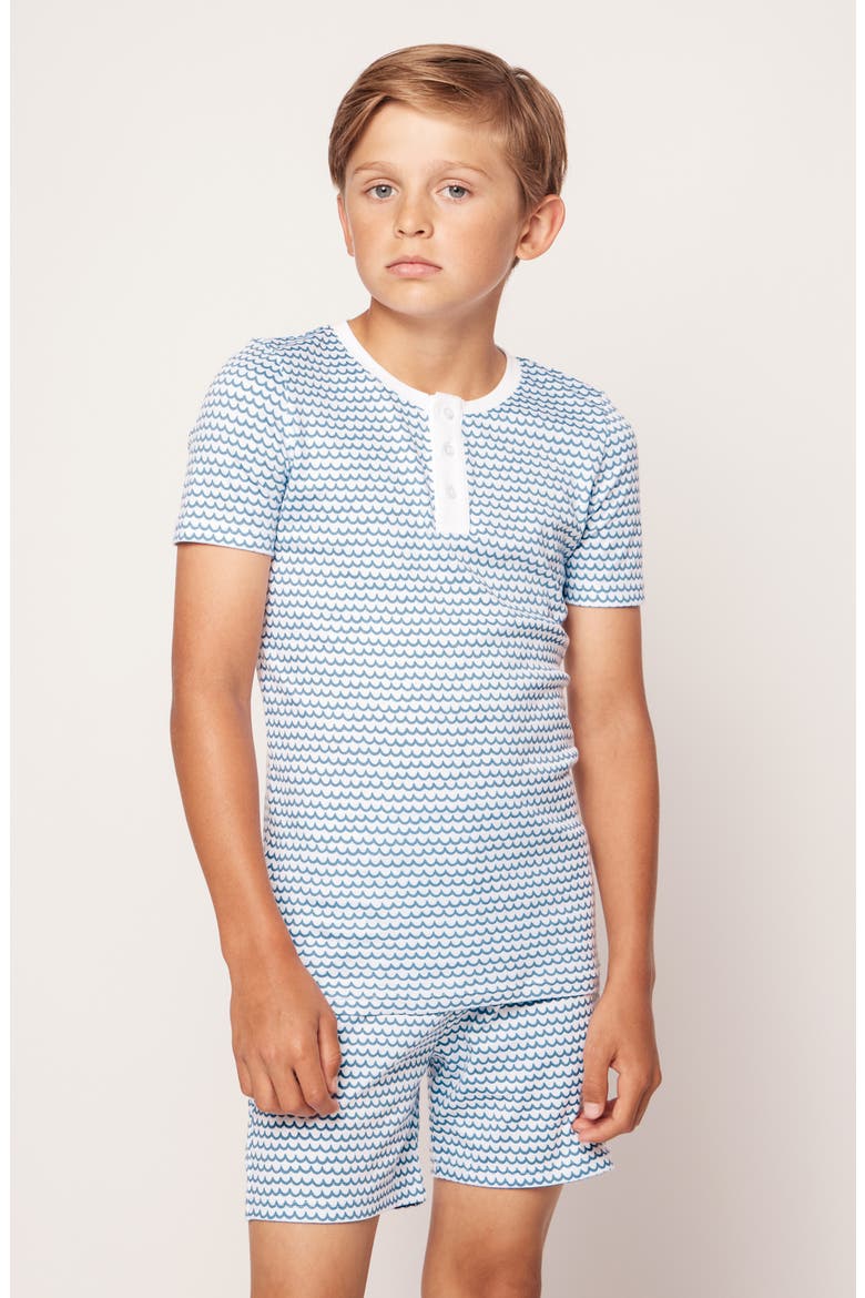 Kids' Wave Print Fitted Two-Piece Pima Cotton Short Pajamas, Alternate, color, LA MER