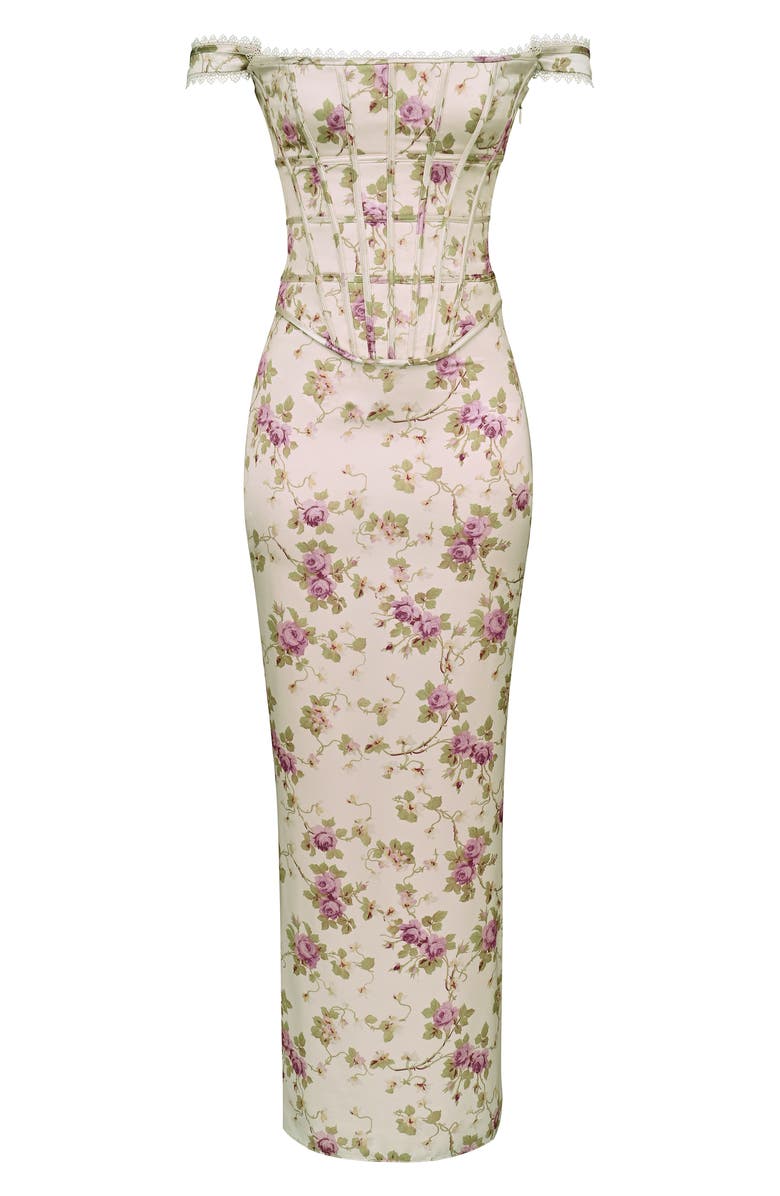 HOUSE OF CB Isis Floral Corset Bodice Gown, Alternate, color, White Floral Print