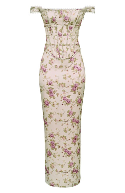 House Of Cb Womens Vintage Cream Print Isis Corseted Satin Maxi Dress In Neutral