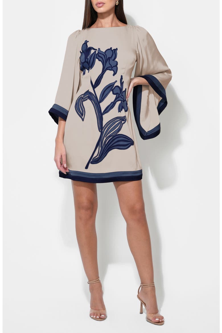 Emerson Bell Sleeve Minidress, Alternate, color, BEIGE/ NAVY