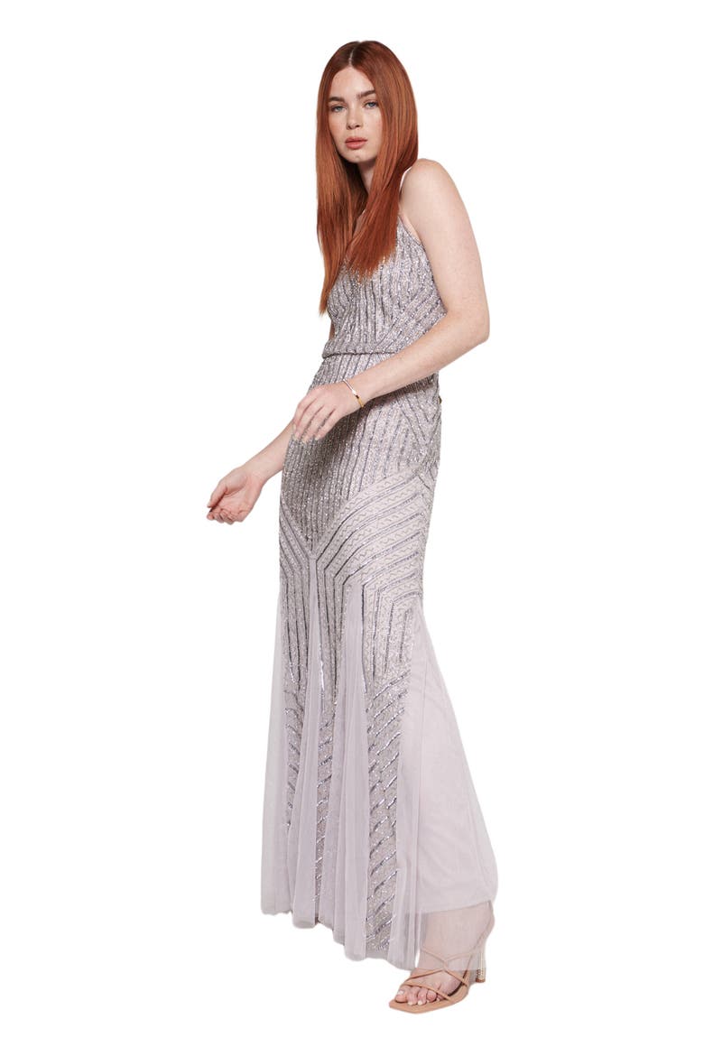 Occasion Embellished Sequin Beaded A Line Evening Midi Dress, Alternate, color, LILAC