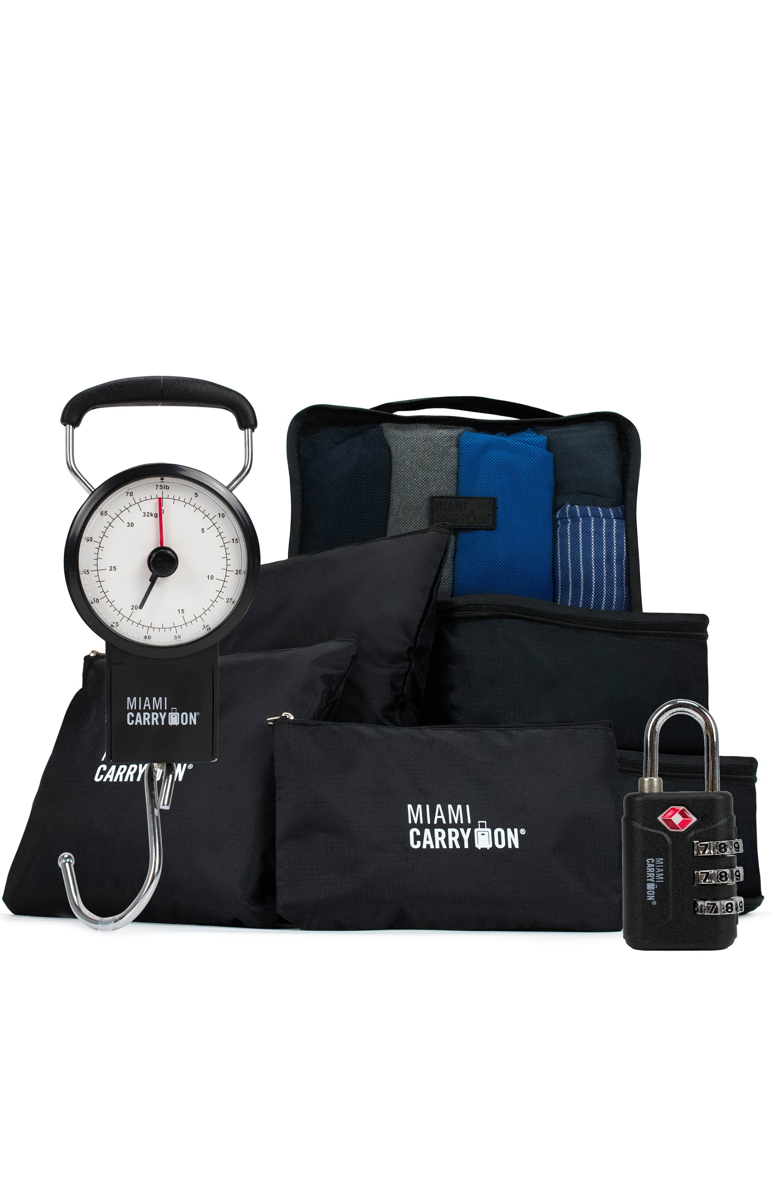 Miami Carry On Essential Organizational 8 Piece Travel Kit, Main, color, Black