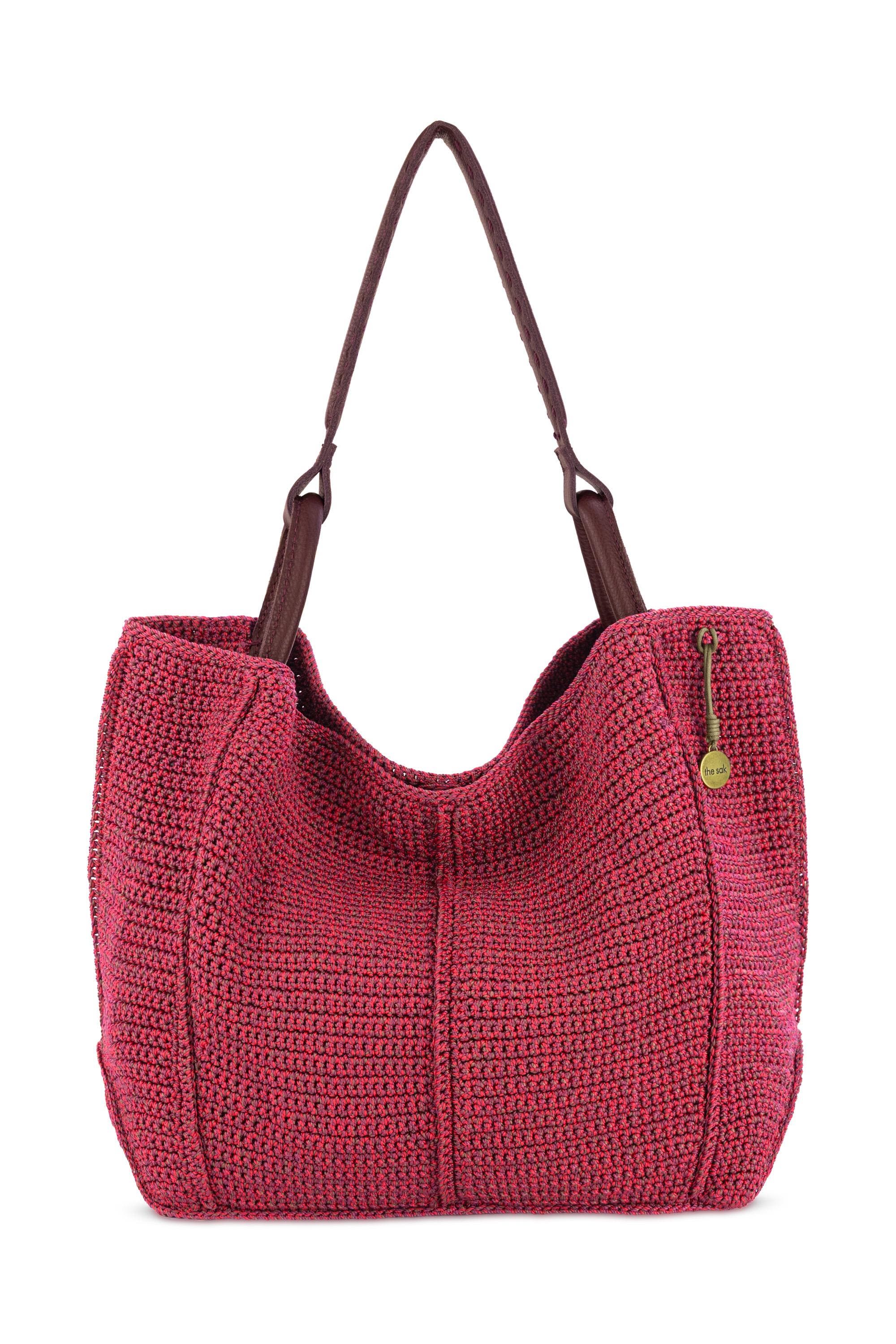 Los Feliz Large Tote Hand Crochet Bag, Main, color, Black Cherry Static