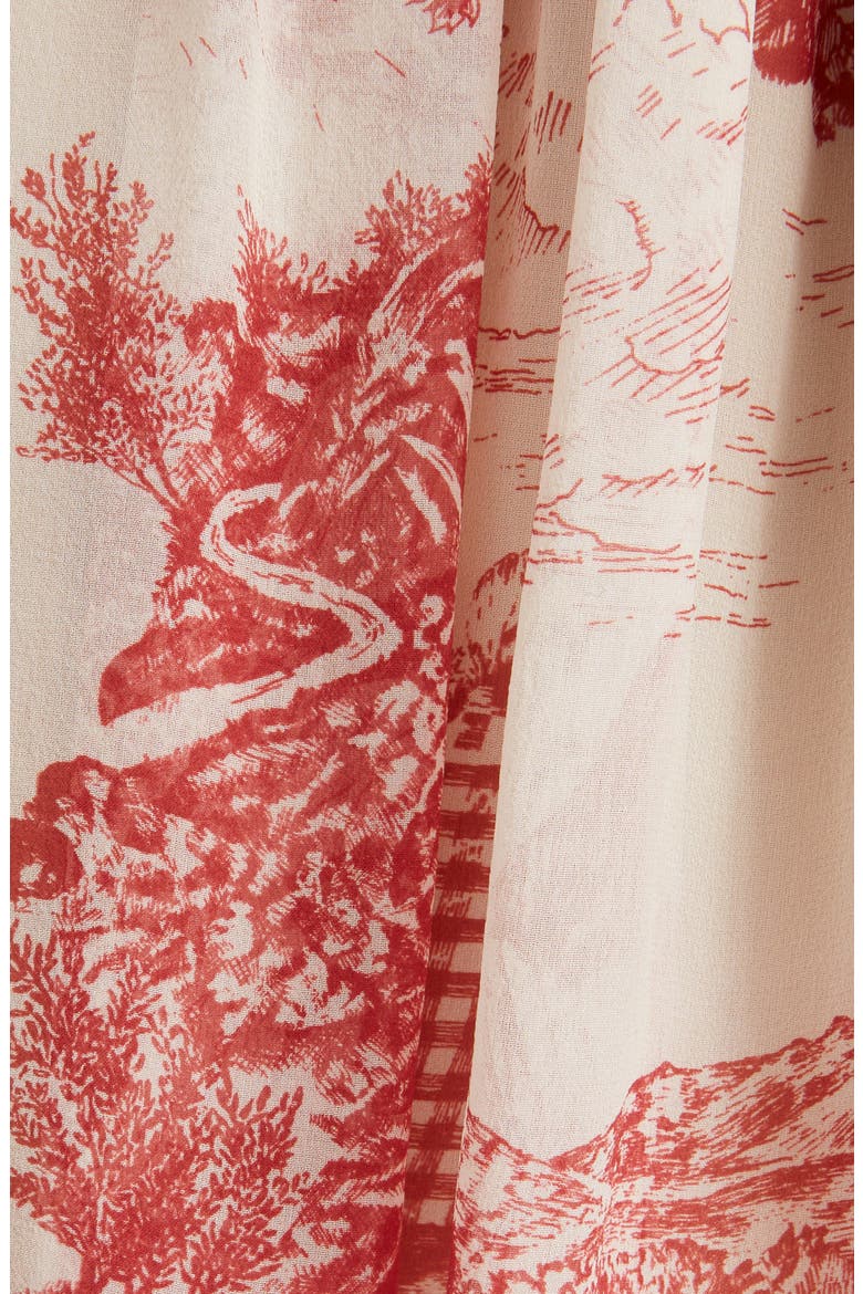 Toile Long Sleeve Smocked Silk Georgette Minidress, Alternate, color, WHITE - RED 1