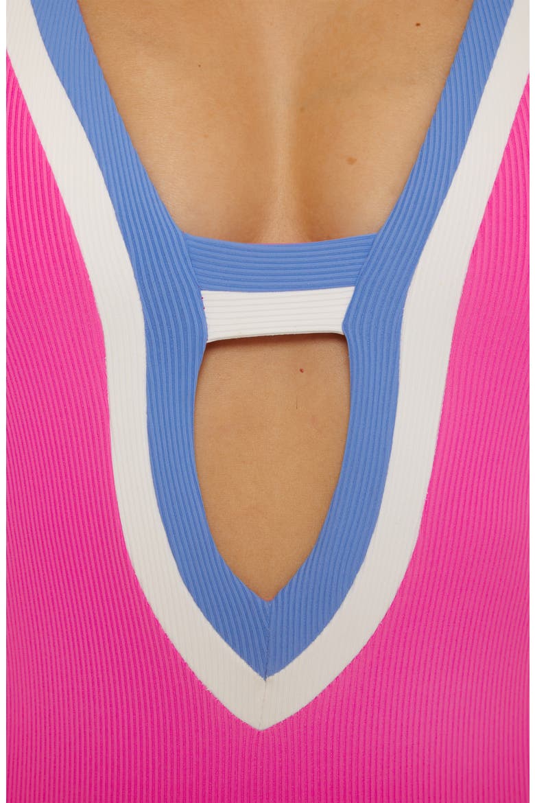 Coast Line Plunge One-Piece Swimsuit, Alternate, color, ROSE BERRY