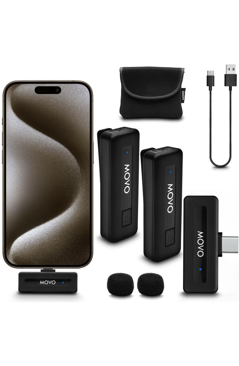 MOVO Wireless Mini USB-C Duo Wireless Microphone for iPhone 15 and up, Main, color, Black