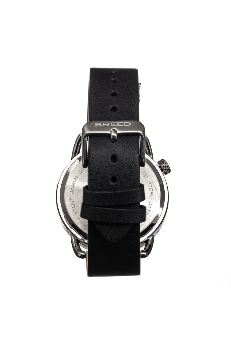 Regulator Leather-Band Watch w/Second Sub-dial, Alternate, color, Black/Gunmetal