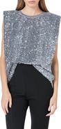 Endless Rose Sequin Padded Shoulder Velvet Top