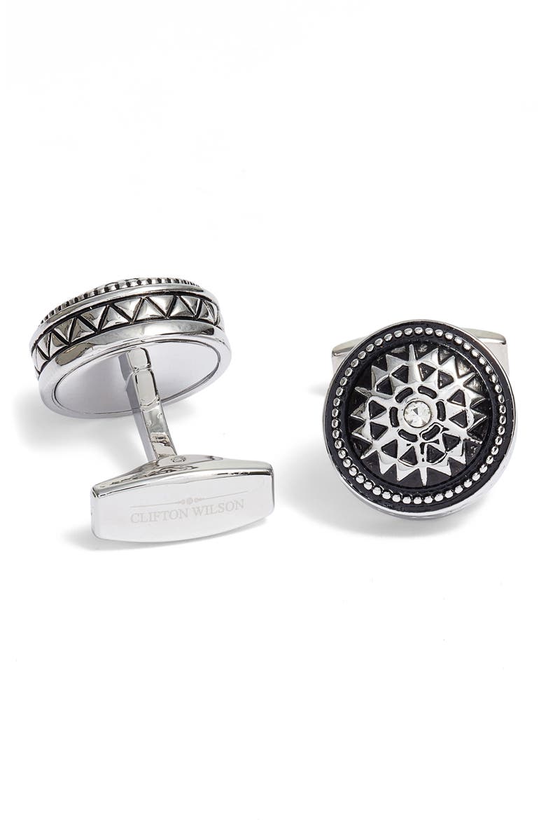 Round Cuff Links, Main, color, BLACK