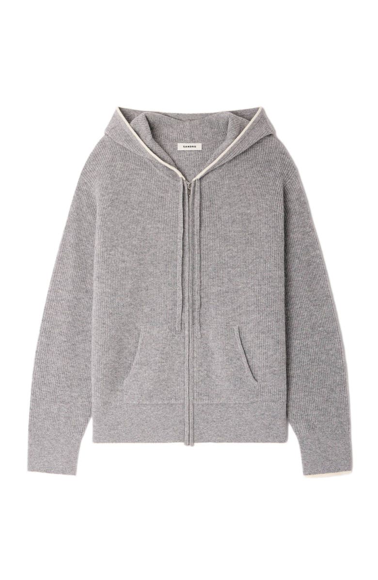 SANDRO Hooded cardigan, Alternate, color, Grey