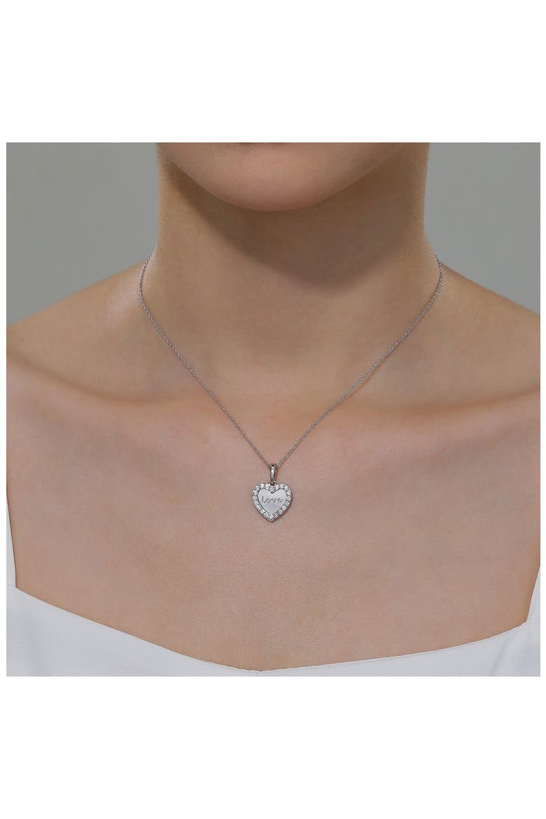 Love Heart Simulated Diamond Pendant Necklace, Alternate, color, WHITE