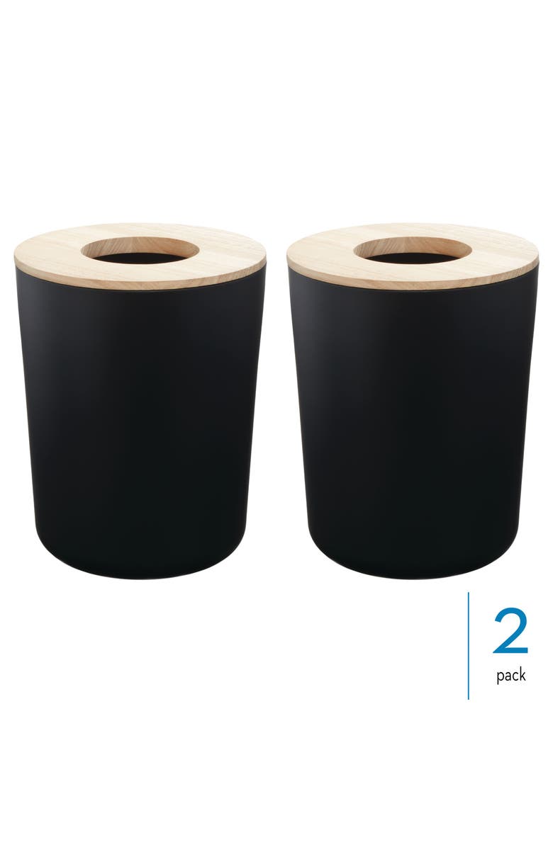 iDesign Small Round Bathroom Trash Can - Set of 2 - Matte Black, Alternate, color,