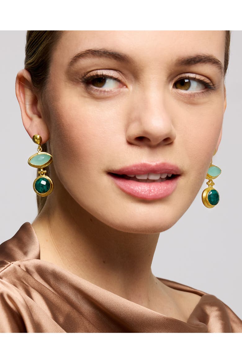 Melis Aqua and Emerald Drop Earrings, Alternate, color, Gold