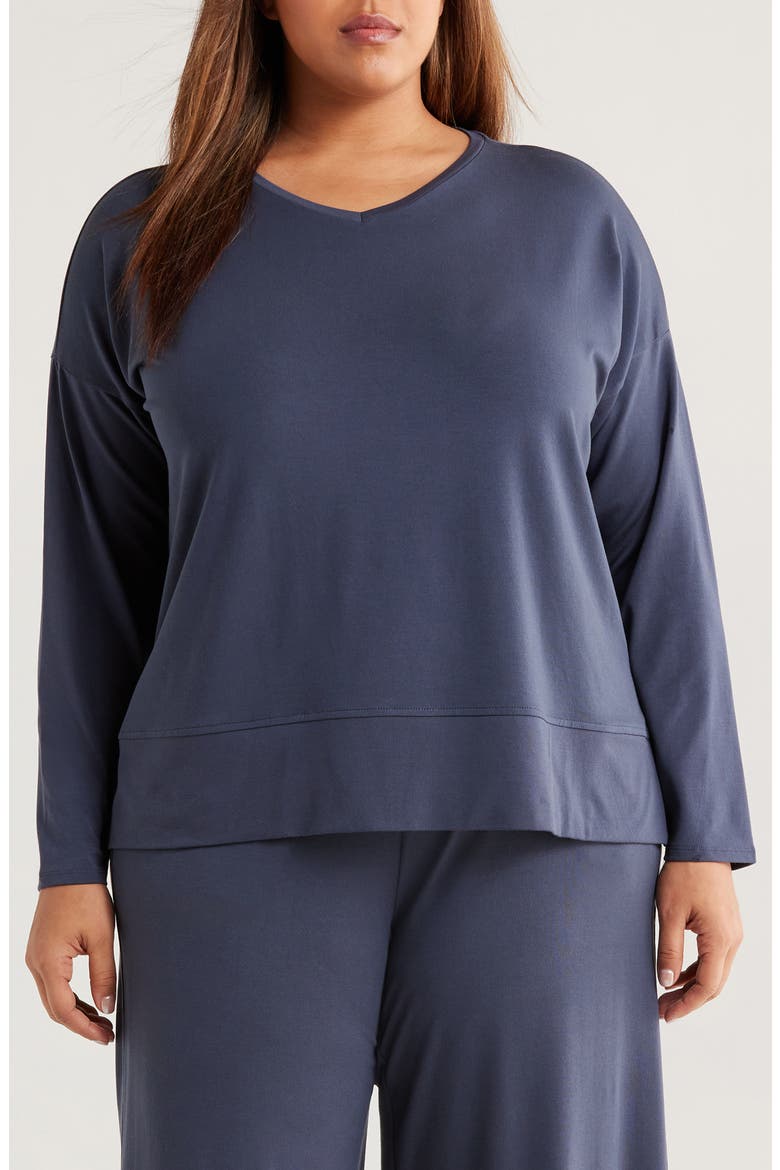 Boxy Long Sleeve V-Neck Top, Main, color, OCEAN