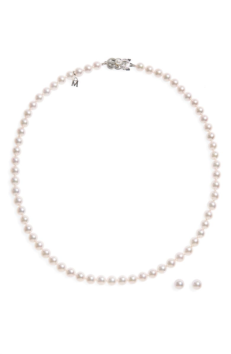 Mikimoto Cultured Pearl Necklace & Stud Earrings Set, Main, color, White Gold