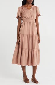 Blu Pepper Tiered Satin Maxi Dress