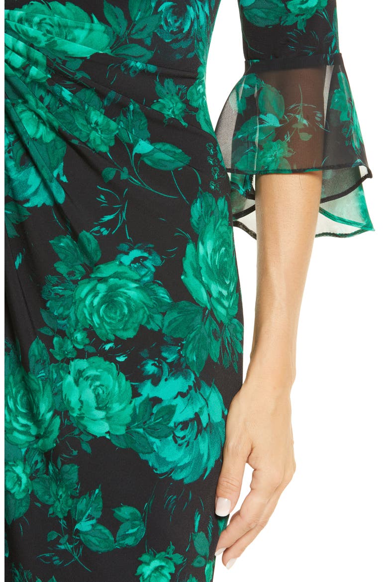 Floral Chiffon Bell Sleeve Dress, Alternate, color, EMERALD