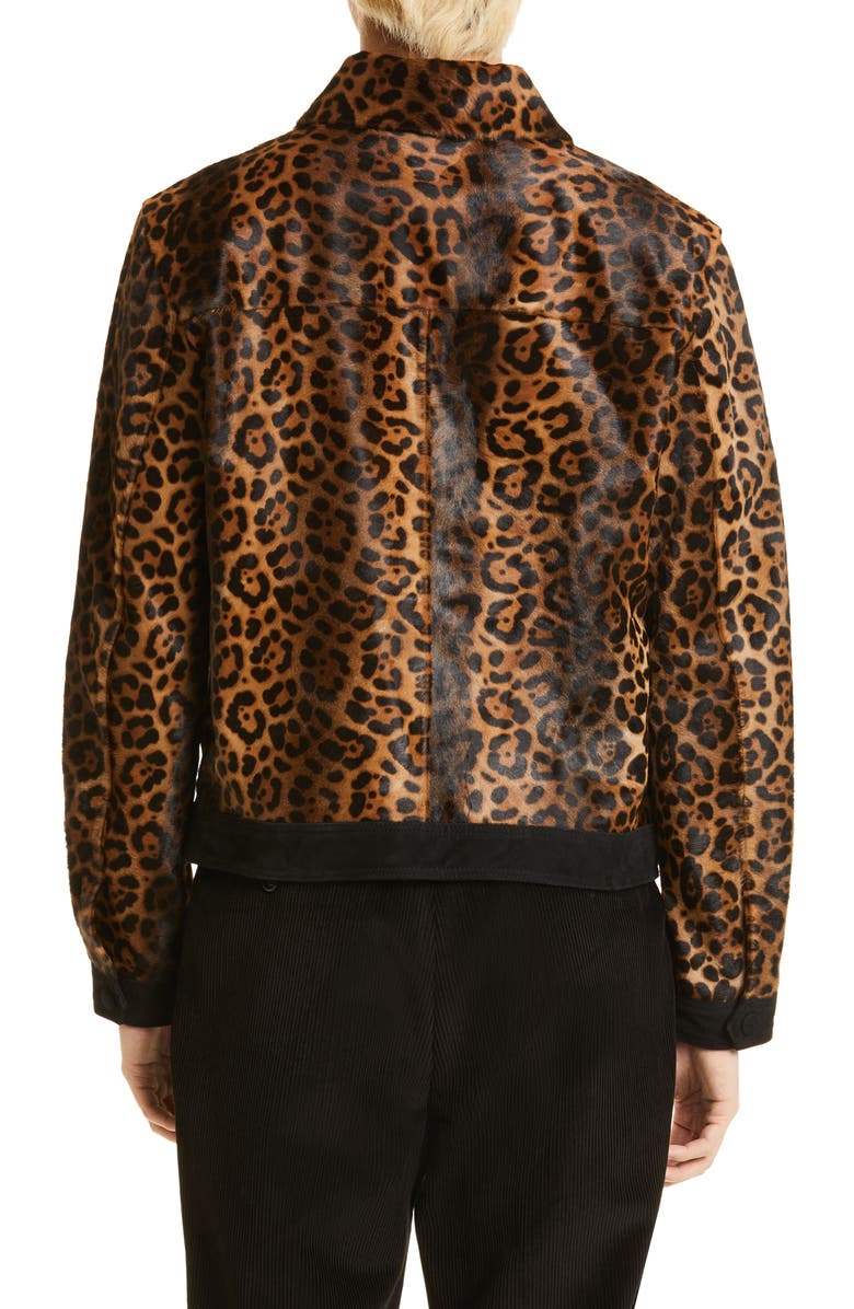 AMI PARIS Leopard Print Genuine Calf Hair Snap-Up Jacket, Alternate, color,