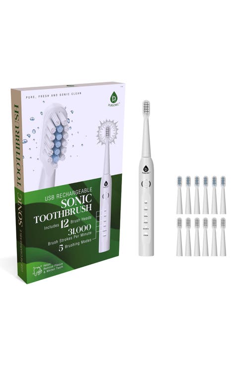 USB Rechargeable Sonic Toothbrush with 12 Brush Heads