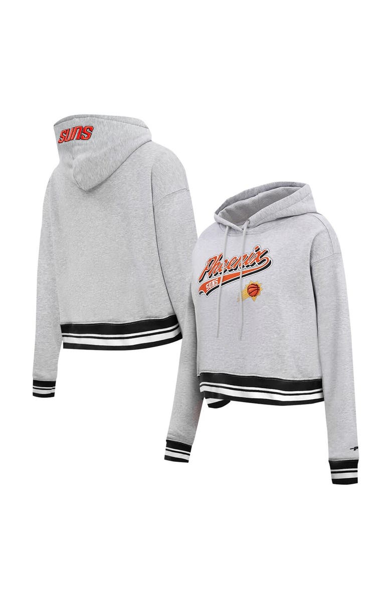 PRO STANDARD Women's Pro Standard Heather Gray Phoenix Suns Script Tail Cropped Pullover Hoodie, Alternate, color, Heather Gray