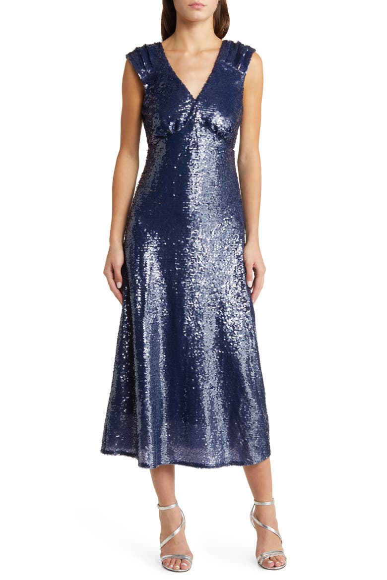 Konnie Sequin Midi Dress, Main, color, MIDNIGHT