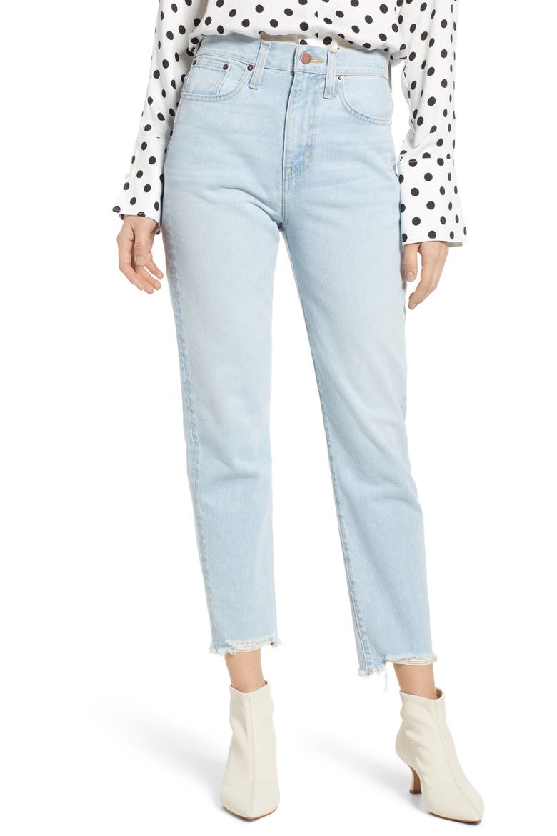 Cigarette Raw Hem Ankle Jeans (Nordstrom Exclusive), Main, color, LIGHT INDIGO WASH