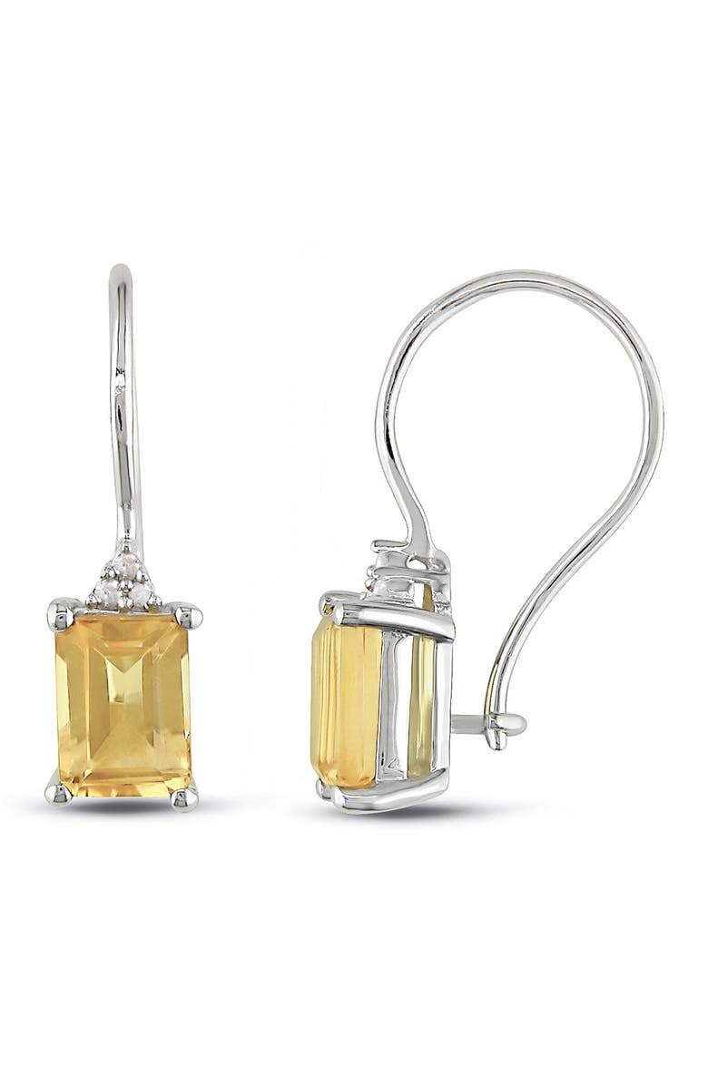DELMAR Sterling Silver Emerald-Cut Citrine & Diamond Earrings - 0.03 ctw, Alternate, color,